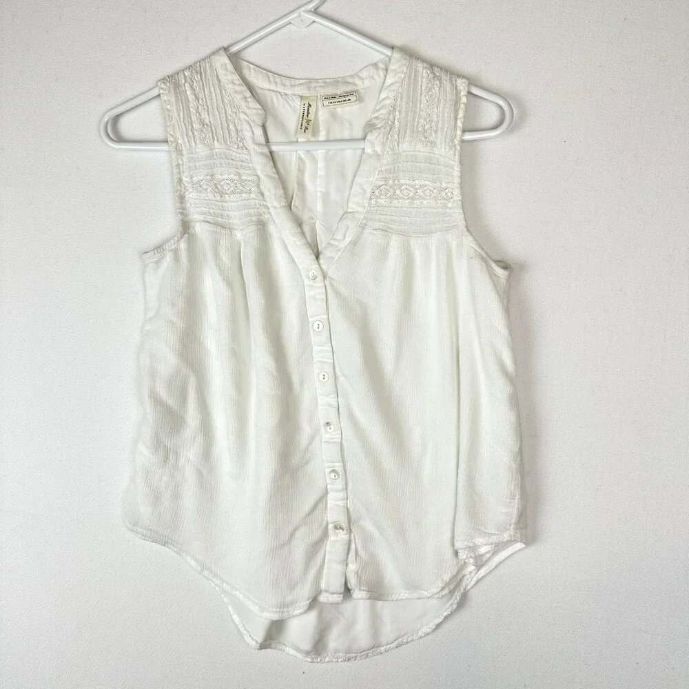 Meadow & Rue Anthropologie Button down Tank White Boho Cottagecore‎